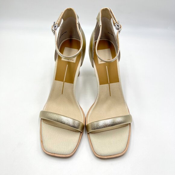 Dolce Vita Womens Size 8 8M Gold Embossed Snakeskin Lizard Sandals Heels Shoes - Picture 2 of 13